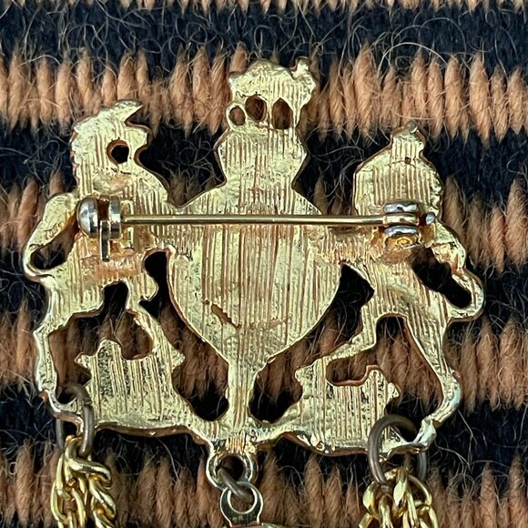 Vintage Chatelaine Lion Horse Crest Hanging Sweetheart Picture Locket Brooch - Picture 6 of 8